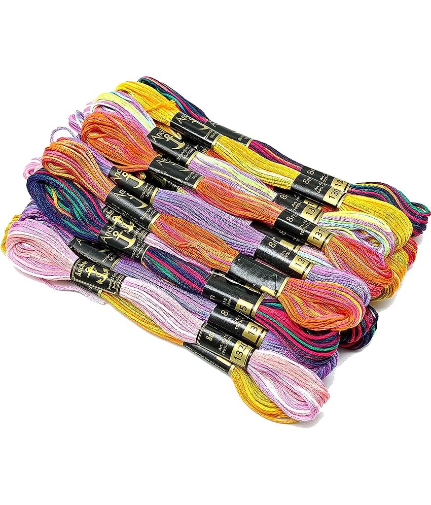 Anchor Stranded Multi Shaded Cotton 6 Strand Cross-Stitch Hand Embroidery Stranded Cotton Craft Sewing Floss Thread, Pack of 25