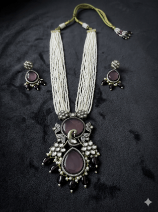 Smitam Jewels Divya Sangam Haar Monalisa Stone Pearl Necklace Set with Earrings Smitam Jewels Divya Sangam Haar Monalisa Stone Pearl Necklace Set with Earrings