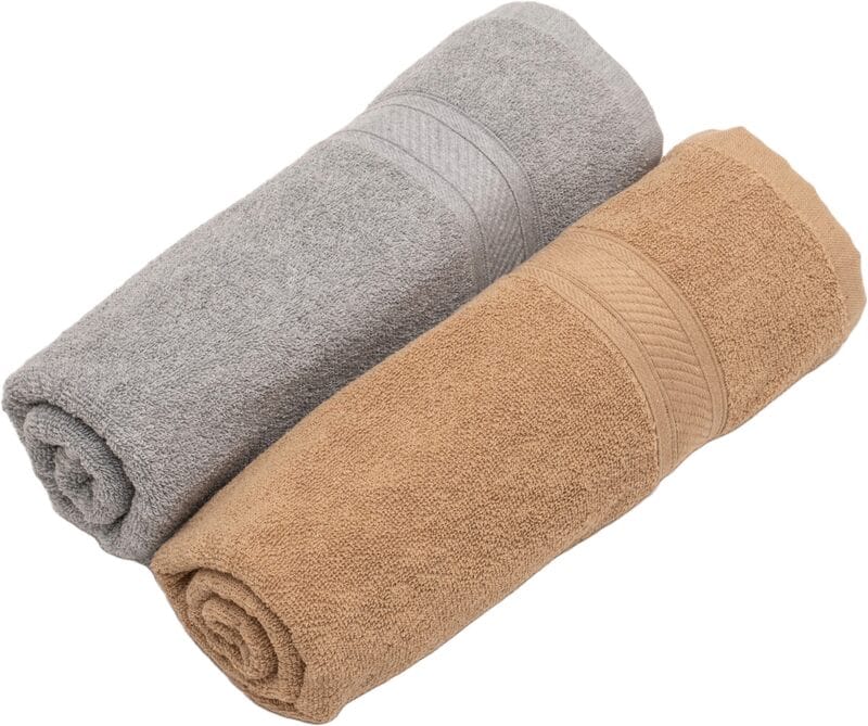 Furnofy Cotton 450 GSM Bath Towel Grey, Beige (Pack Of 2)