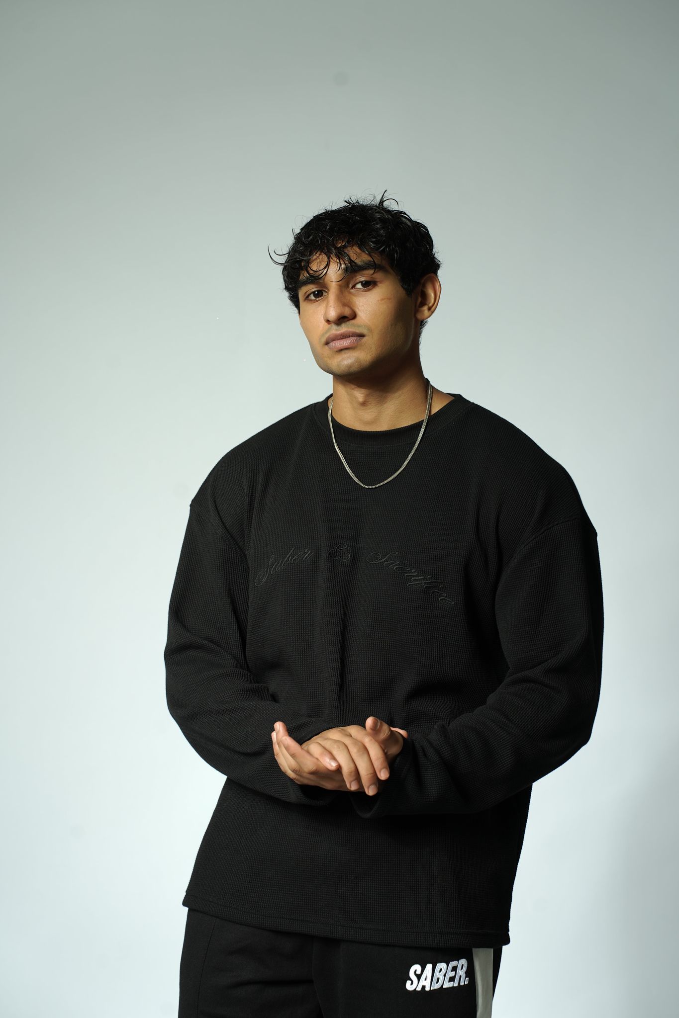 Waffle Long Sleeve T-Shirt [BLACK]-L