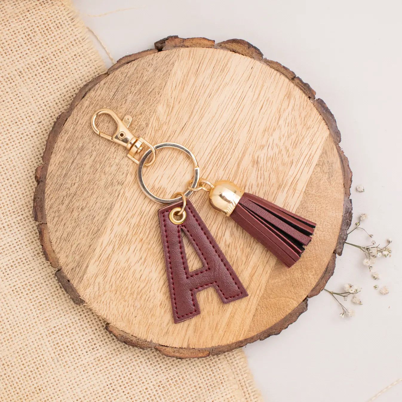 PERSONALISED LETTER KEYCHAIN - MAROON-Maroon
