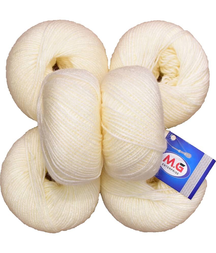 100% Acrylic Wool Cream (6 pc) Baby Soft Wool Ball Hand Knitting Wool/Art Craft Soft Fingering Crochet Hook Yarn, Needle Knitting Yarn Thread Dyed