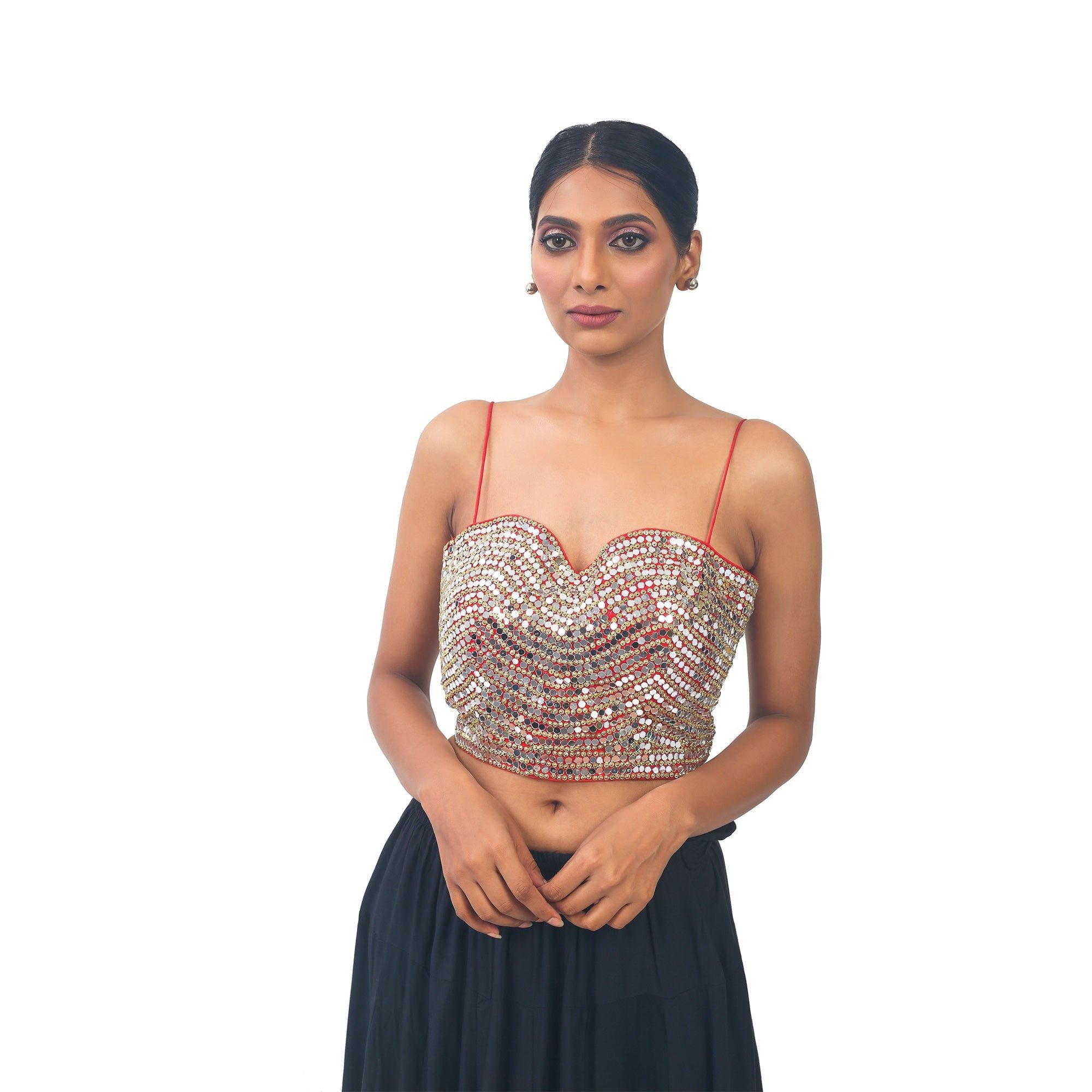 TheHangr Red Mirror Work Designer Blouse -  34