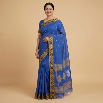 Handloom Cotton Blue Tangail Saree