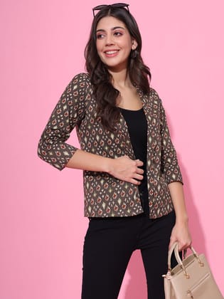 Dusty Charcoal Ikat Open Shrug-XS / Grey