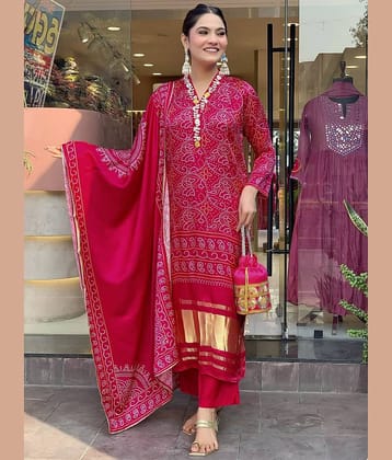 Niza Fashion Women Viscose Embroidered Straight Kurti With Pants ( Pink )
