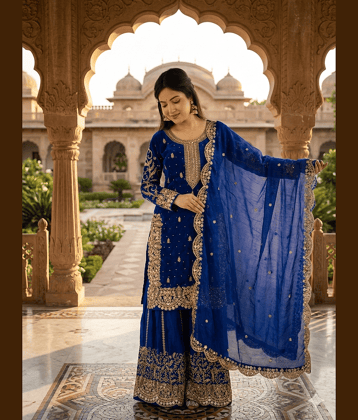 YASHASVI ENTERPRISE Women Silk Embroidered Straight Kurti With Patiala Salwar ( Grey )