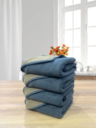 Euphoria 450GSM Reversible, Super Soft, Anti Microbial, Hand Towel (40cm x 60cm ), Olive-Pack of 4