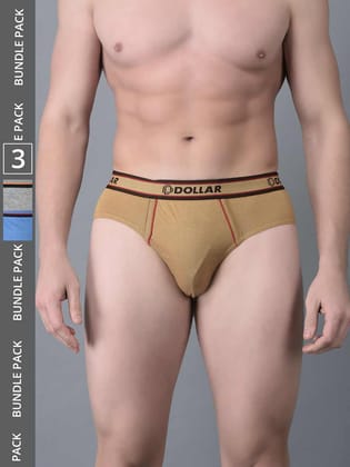 Men's Assorted Pack of 3 Combed Cotton Solid Brief With Anti-Microbial Odour Control