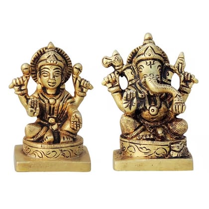 Brass Laxmi Ganesh Statue | Diwali Puja Idol for Home Mandir, Height : 3 Inch (BSMAS1453)