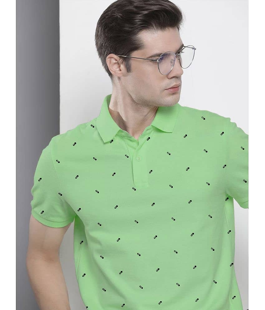 Merriment Pack of 1 Cotton Blend Regular Fit Printed Half Sleeves Men's Polo T Shirt ( Green )