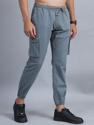 Men Cotton Regular Fit Cargo Joggers, AQUA-Aqua / 36