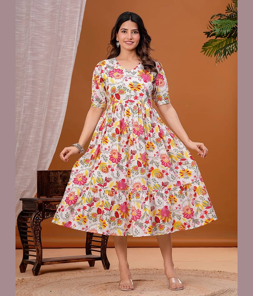 Nevisha Style White Cotton Women's Maternity Dress ( Pack of 1 )