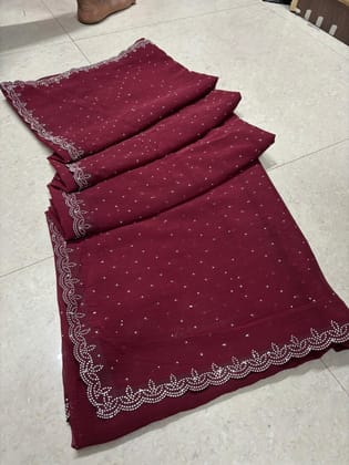 Swiroski  Diamond hotfix  saree with saparate blouse piece
