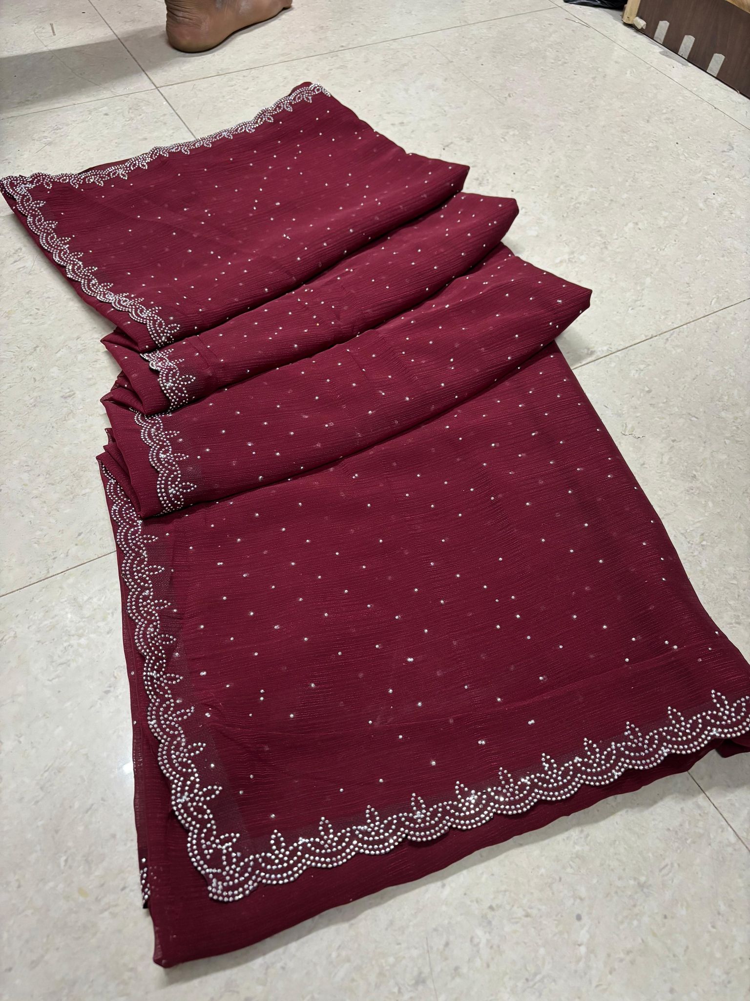Swiroski Diamond hotfix saree with saparate blouse piece