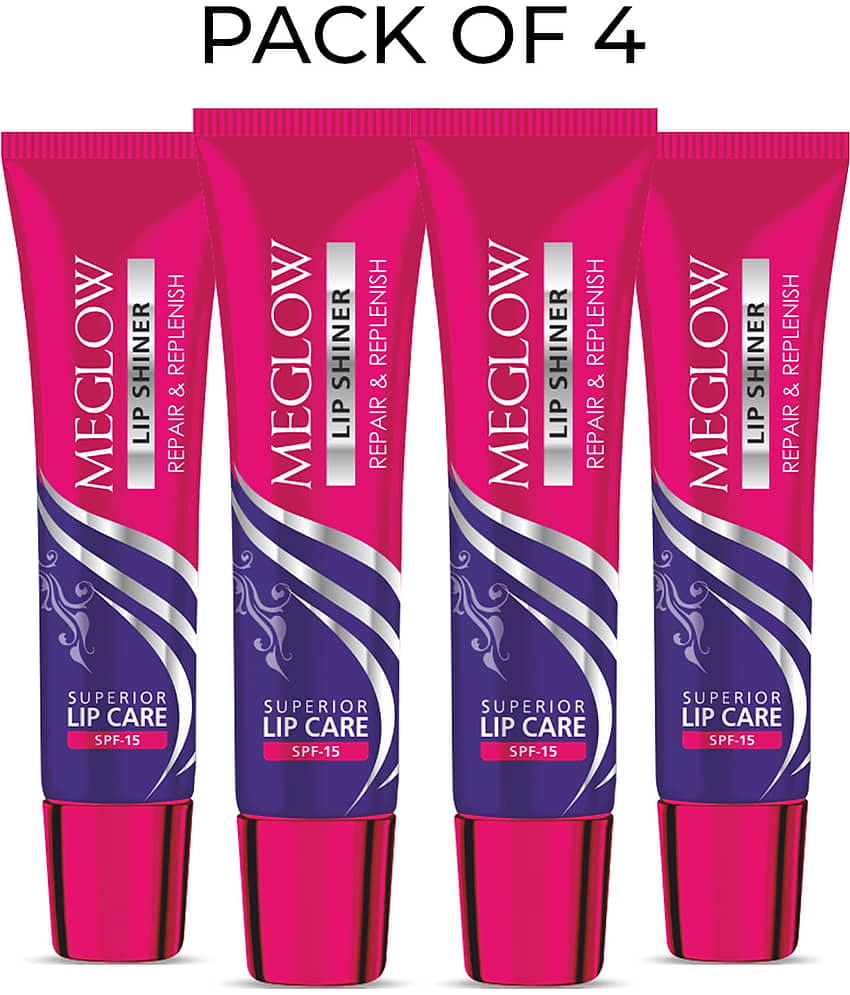 Meglow Lip Shiner with Nourishment of Vitamin E, Almond Oil and Jojoba Oil 15g ( Pack of 4 )
