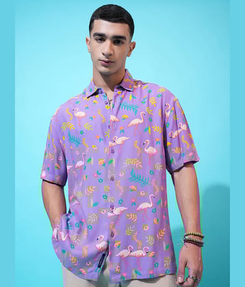 Ketch Viscose Oversized Fit Printed Half Sleeves Men's Casual Shirt - Lavender ( Pack of 1 )
