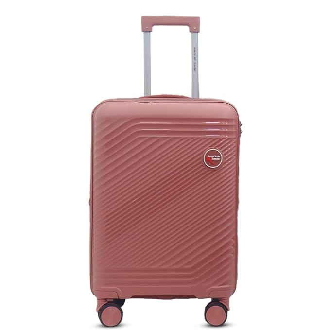 AMERICAN TRAVELLER Tourisalined Trolley Bag| Polypropylene Hard Shell Luggage | Waterproof & Expandable Suitcase for Travel | 8 Smooth Spinner Wheels | Durable Travel Trolley Bag Set (20, Rose Gold)