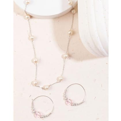 Silver-Toned Pearl Embellished Jewellery Set