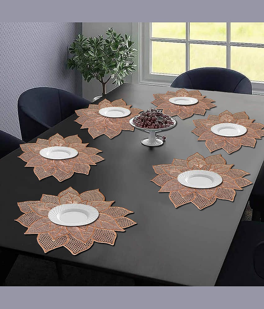 PVC Floral Round Table Mats ( 47 cm x 47 cm ) Pack of 6 - Brown