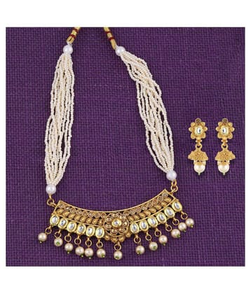 Silver Shine Alloy Golden Choker Gold Plated Necklaces Set - Golden