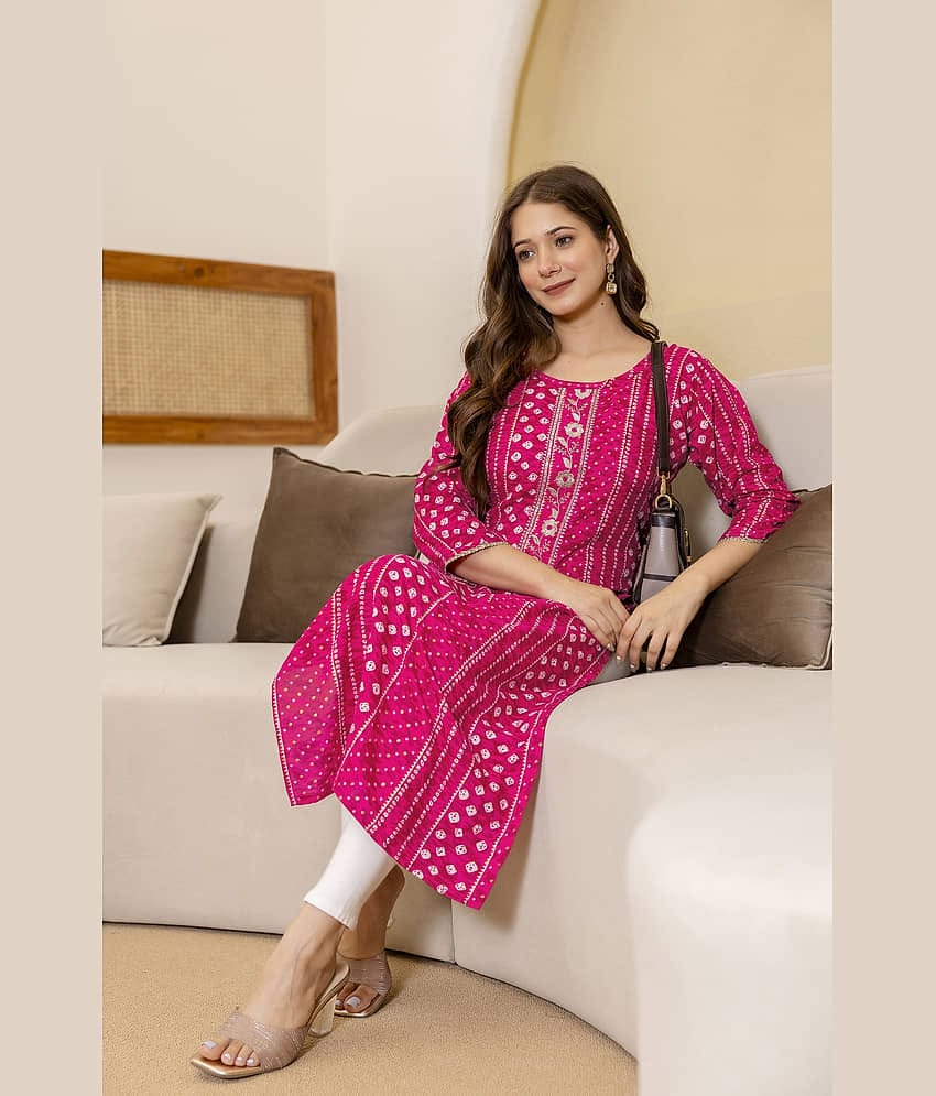Kapadia Women Viscose Rayon Embroidered Straight Kurti ( Red )