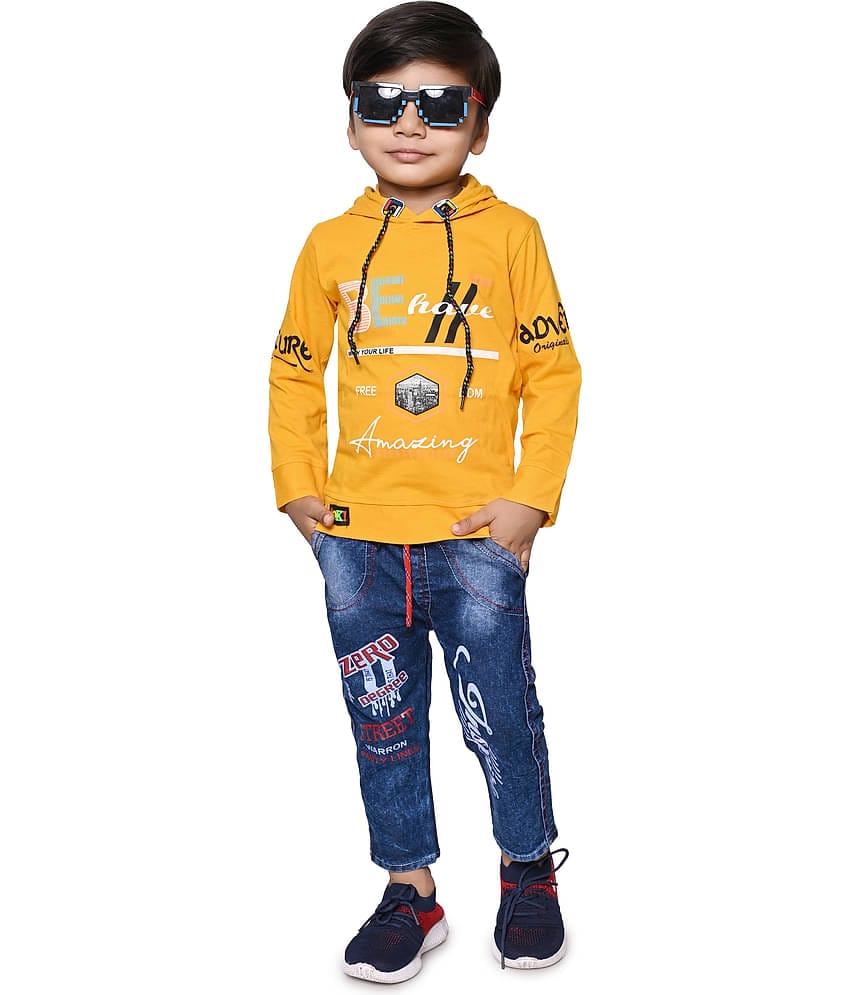 DS DRESSES Pack of 1 Boys Cotton Blend T-Shirt & Pants Set ( Yellow )
