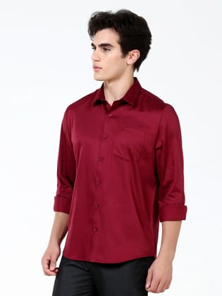 Merlot Maroon Satin Solid Cotton Shirts-S