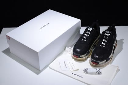 BalenciagaMen's Triple S Mesh  Nubuck and Leather Sneakers - Black/Red-Euro 44