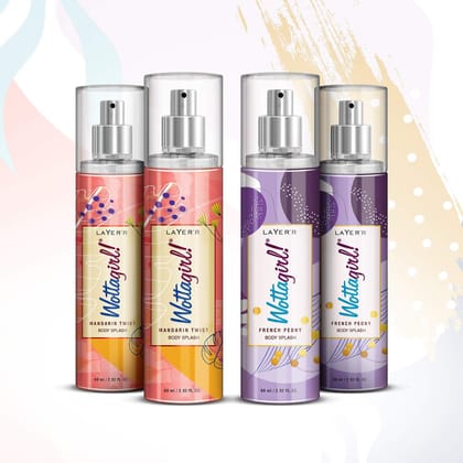 Layer'r Wottagirl Body Splash Combo Pack Of 4 -Mandarin Twist 60Ml And French Peony 60 ML, Spray, Women
