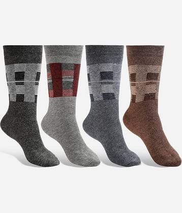 Texlon Woollen Men's Printed Multicolor Mid Length Socks ( Pack of 4 )