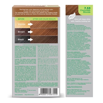 Nisha Creme Hair Color 7.53 Chocolate Blonde 120g, Permanent Hair Colour for Women & Men, 100% Grey Coverage