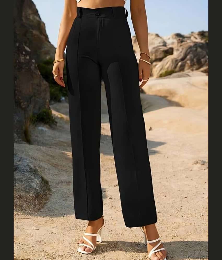 PLUS PARADISE Pack of 1 Lycra Straight Women's Formal Pants ( Black )