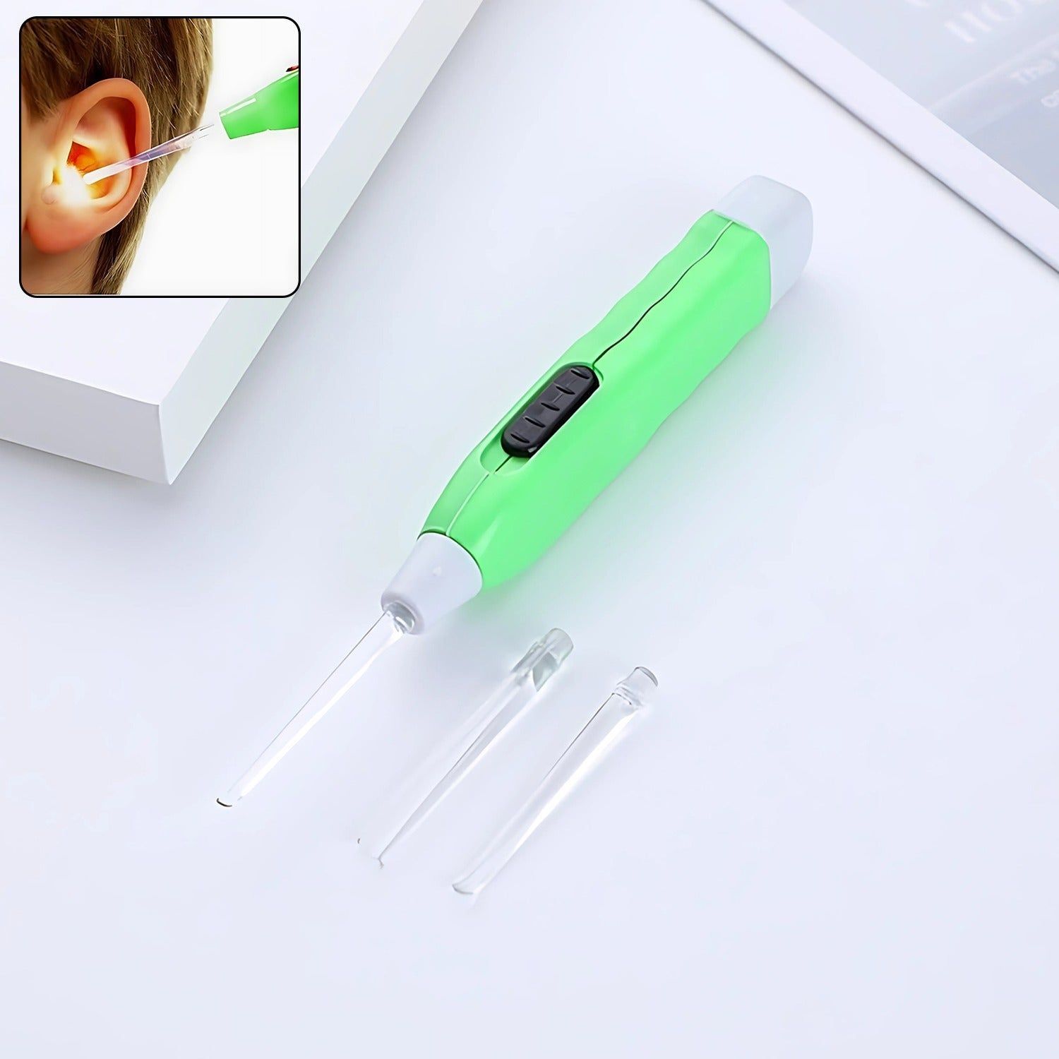 Green LED Flashlight Earpick with Tweezer (1 Pc)