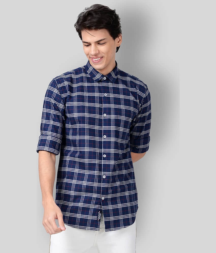 Paul Street - Navy Cotton Blend Slim Fit Men's Casual Shirt ( Pack of 1 )
