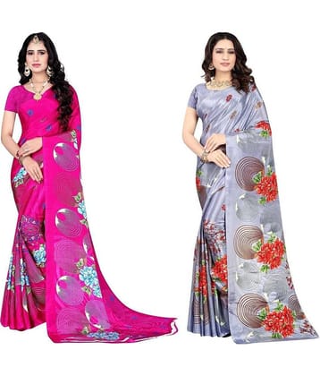 LEELAVATI Crepe Printed Saree With Unstitched Blouse Piece ( Multicolor )