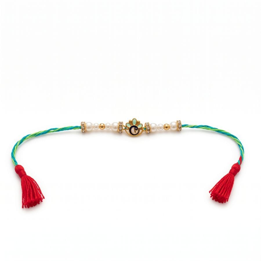 PEACOCK DESIGN RAKHI WITH PEARLS