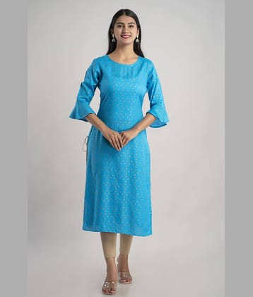 MAUKA - Blue Rayon Women's Straight Kurti ( Pack of 1 )