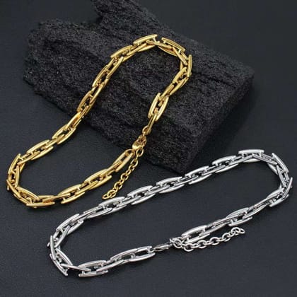 Geometric Silver Anti Tarnish Stainless Steel Necklace Chain for Men & Women-Silver