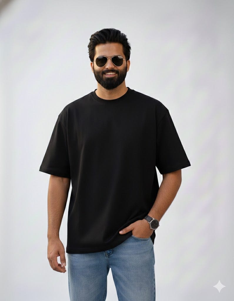 Black Oversized Crew Neck Tees for Men