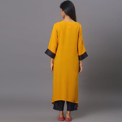 Mustard cotton modal kurta-XS