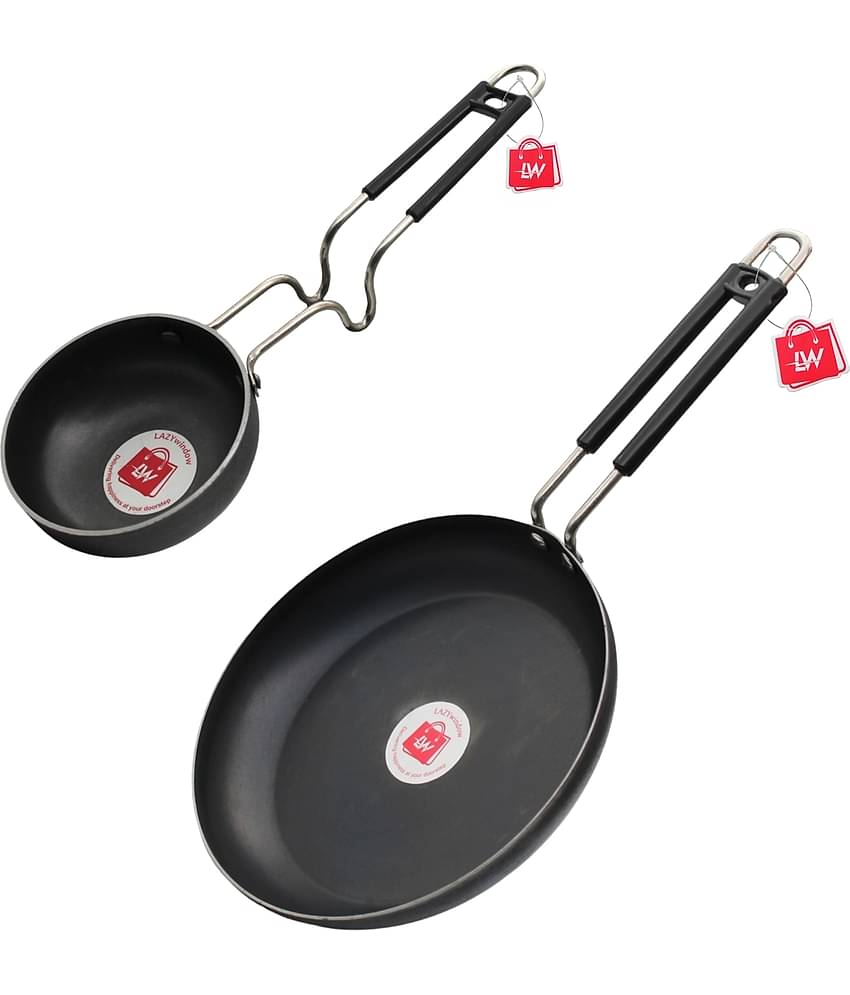 LAZYWINDOW Fry Pan & Tadka Pan Black Iron No Coating Cookware Sets ( Set of 1 )