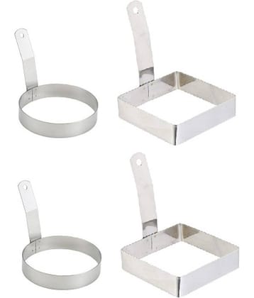 Stainless Steel Set of 4- 2 Round and 2 Square egg ring with Handle