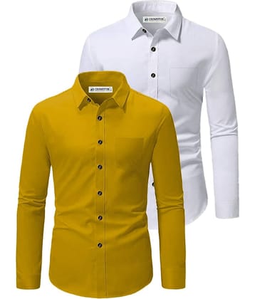 CROWNTAIL Cotton Blend Slim Fit Solids Full Sleeves Men's Casual Shirt - Yellow ( Pack of 2 )
