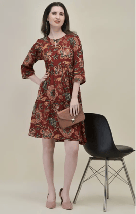 Bahar Maroon Floral Frill Dress Bahar Maroon Floral Frill Dress
