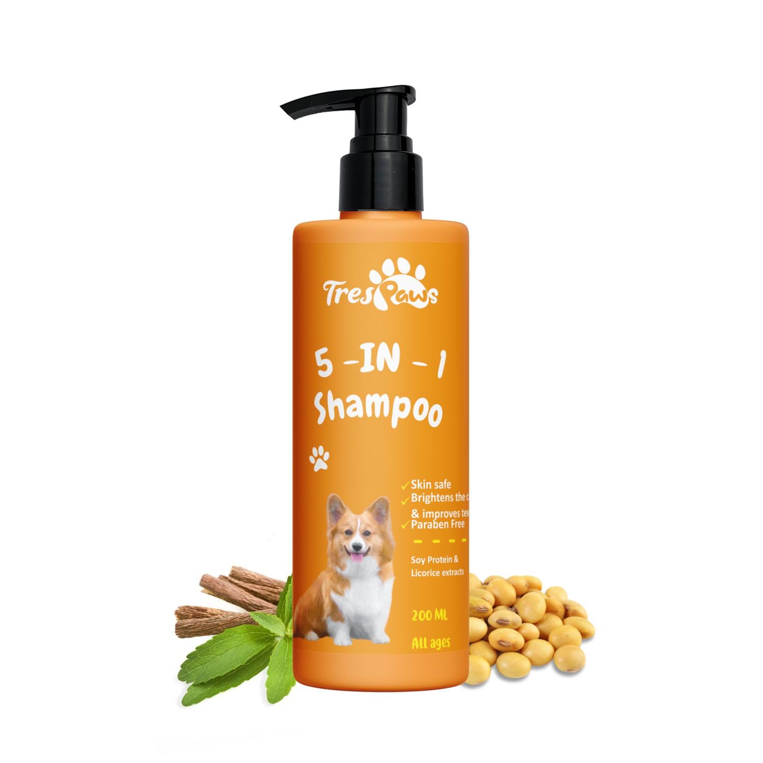 Trespaws 5 in 1 Dog Shampoo, 200 ml for Pomeranian, Shih Tzu Puppy, German Shepherd, Labrador & Golden Retriever | Cleanses, Conditions, Detangles, Moisturizes & Deodorizes