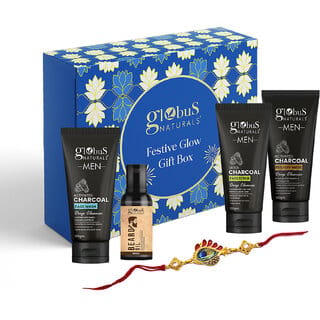 (Combo of 4) Globus Naturals Charcoal Detox Rakhi Gift Box, Face Wash, Face Scrub, Peel Off Mask, Beard Oil For Brother
