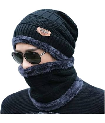 Zacharias - Black Woollen Men's Cap ( Pack of 1 )