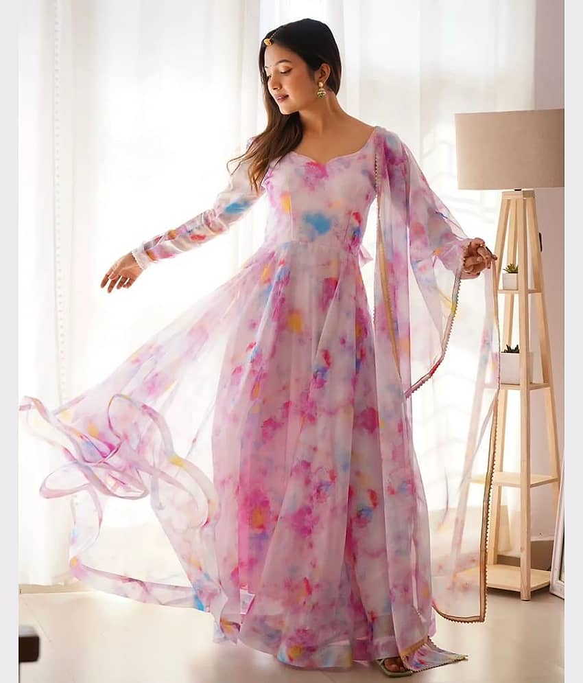 kedar fab Pink Anarkali Georgette Women's Stitched Ethnic Gown ( Pack of 1 )