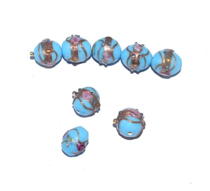 Wedding Cake Beads (Vintage) Handmade Lampwork Glass Beads (Ovel), VGM-050-Per Packet 25 Pcs / 12X13 MM / Sky Blue